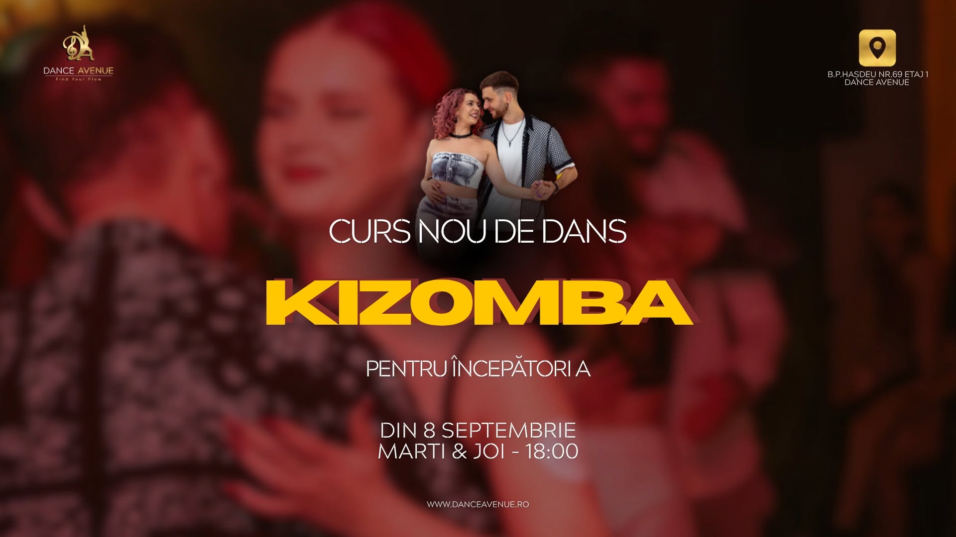 Affiche de Curs NOU de dans | KIZOMBA pentru incepatori din 8 Septembrie | Cluj-Napoca | by Dance Avenue