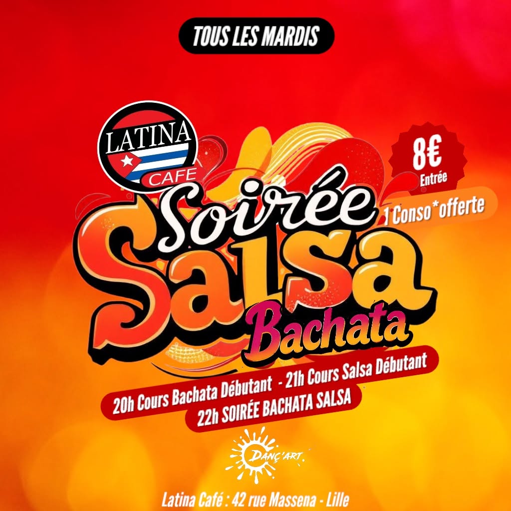 Affiche de Cours et Soirée Salsa / Bachata à Lille au Latina Café | Le mardi 