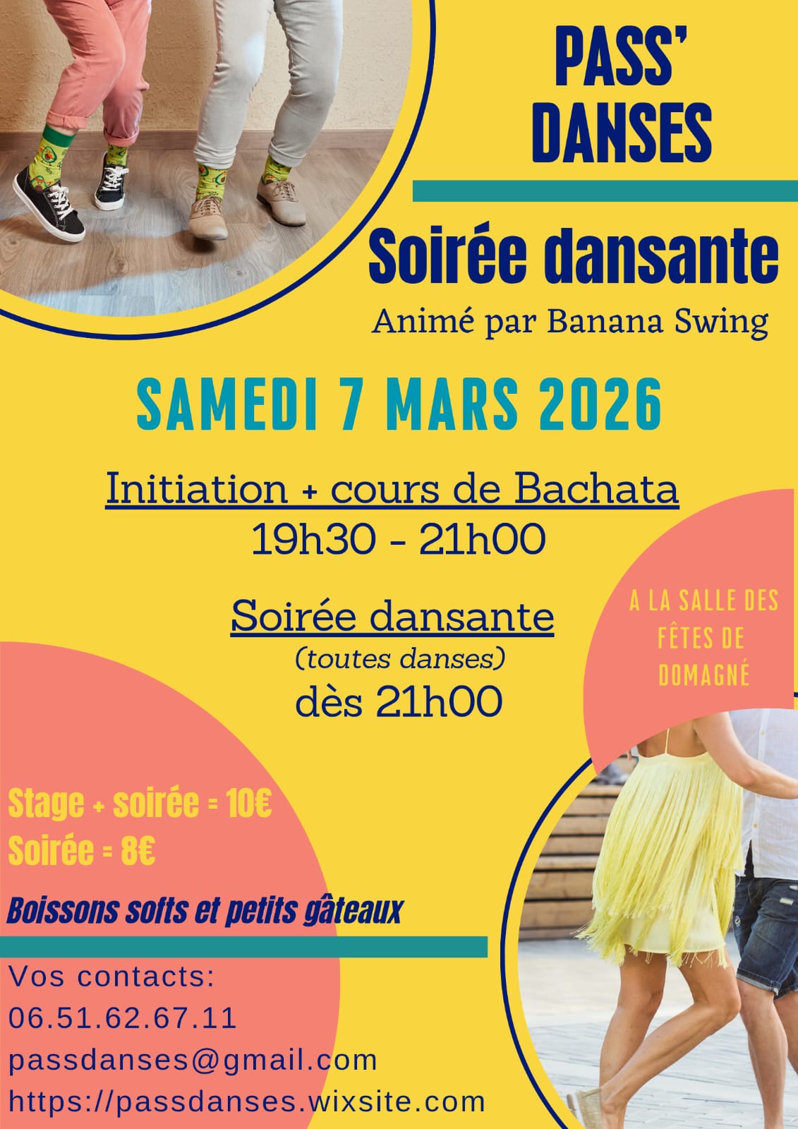 Affiche de Stage de Bachata et Soirée Latino-Rock + danses de salon à Domagné (salle des fêtes)