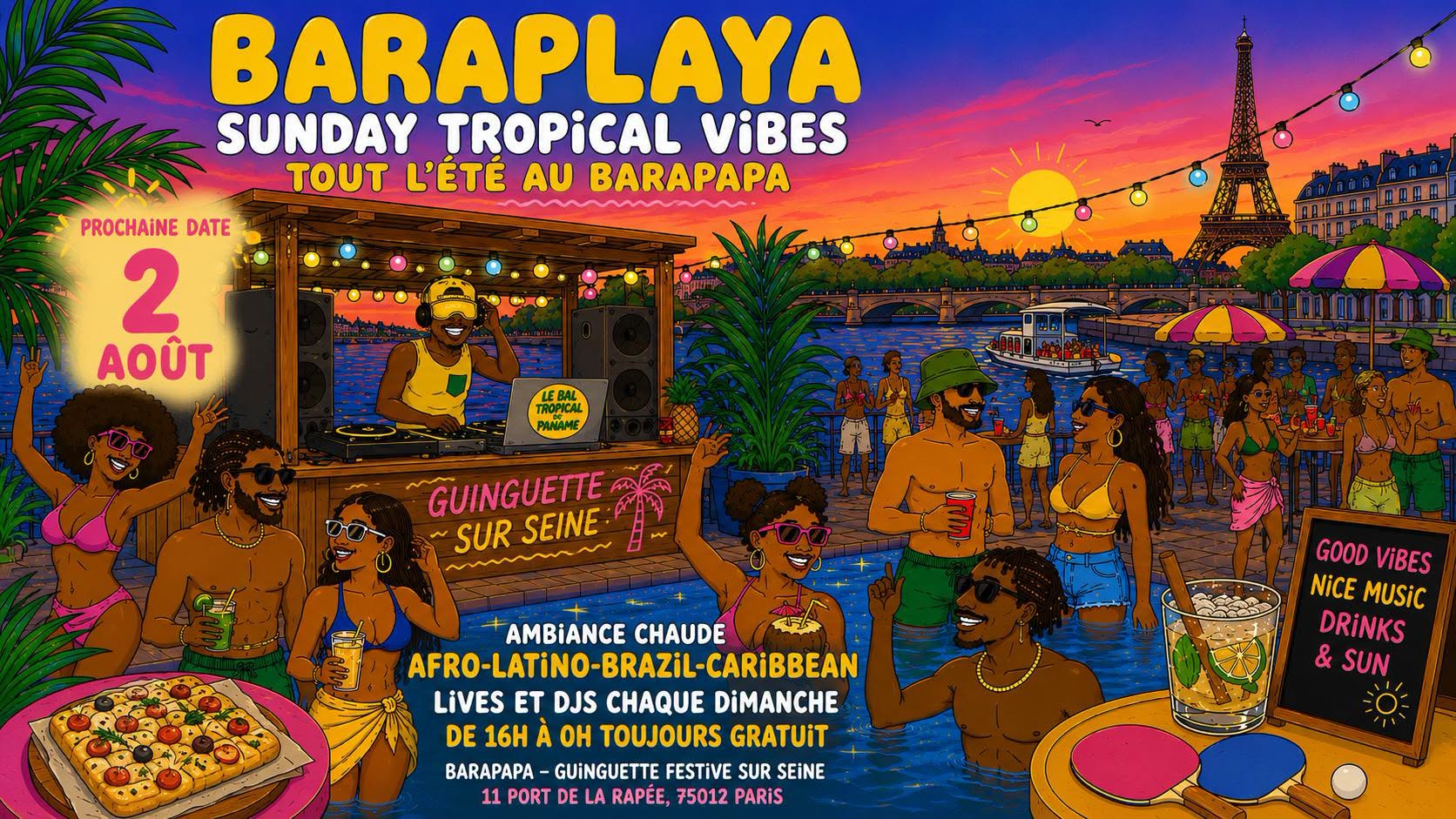 Affiche de Baraplaya - Sunday Tropical vibes au Barapapa tout l'été 2026 🌴🌞😎🍹💃🏼🎊🩴🏖️