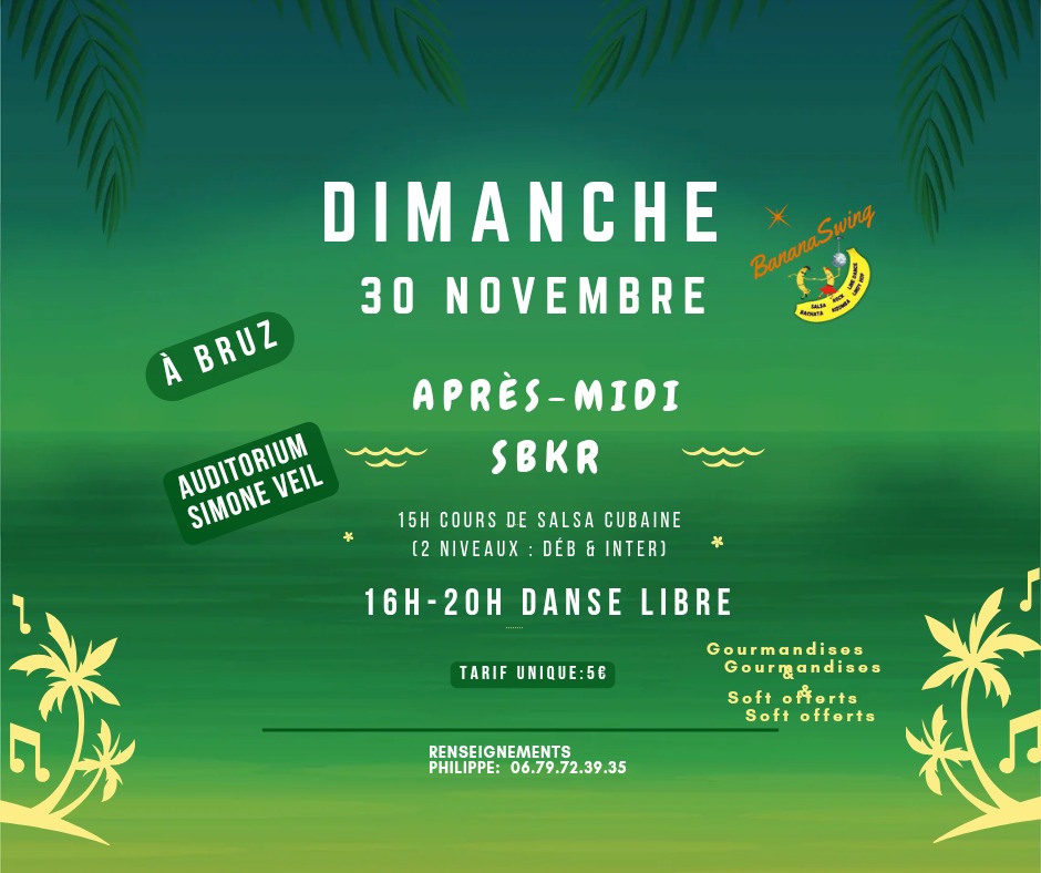 Affiche de Stage de salsa cubaine + soirée SBK à l'Auditorium de l'Espace Simone Veil à Bruz