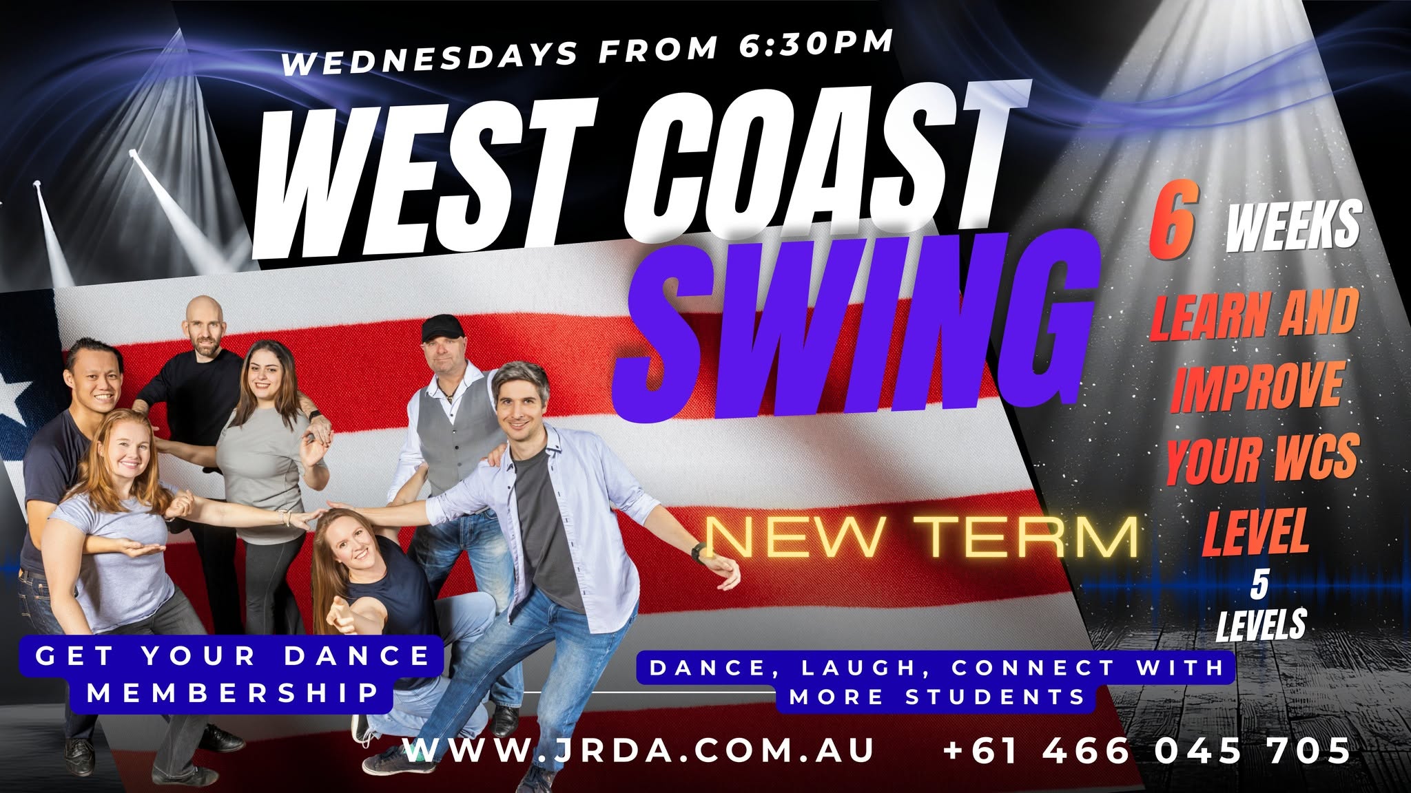 Affiche de WEDNESDAYS - WEST COAST SWING FROM 6:30PM - JRDA