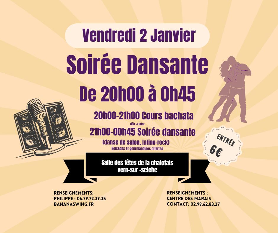 Affiche de  Bachata débutant et inter & Soirée latino-rock, salle de la Chalotais à Vern/Seiche