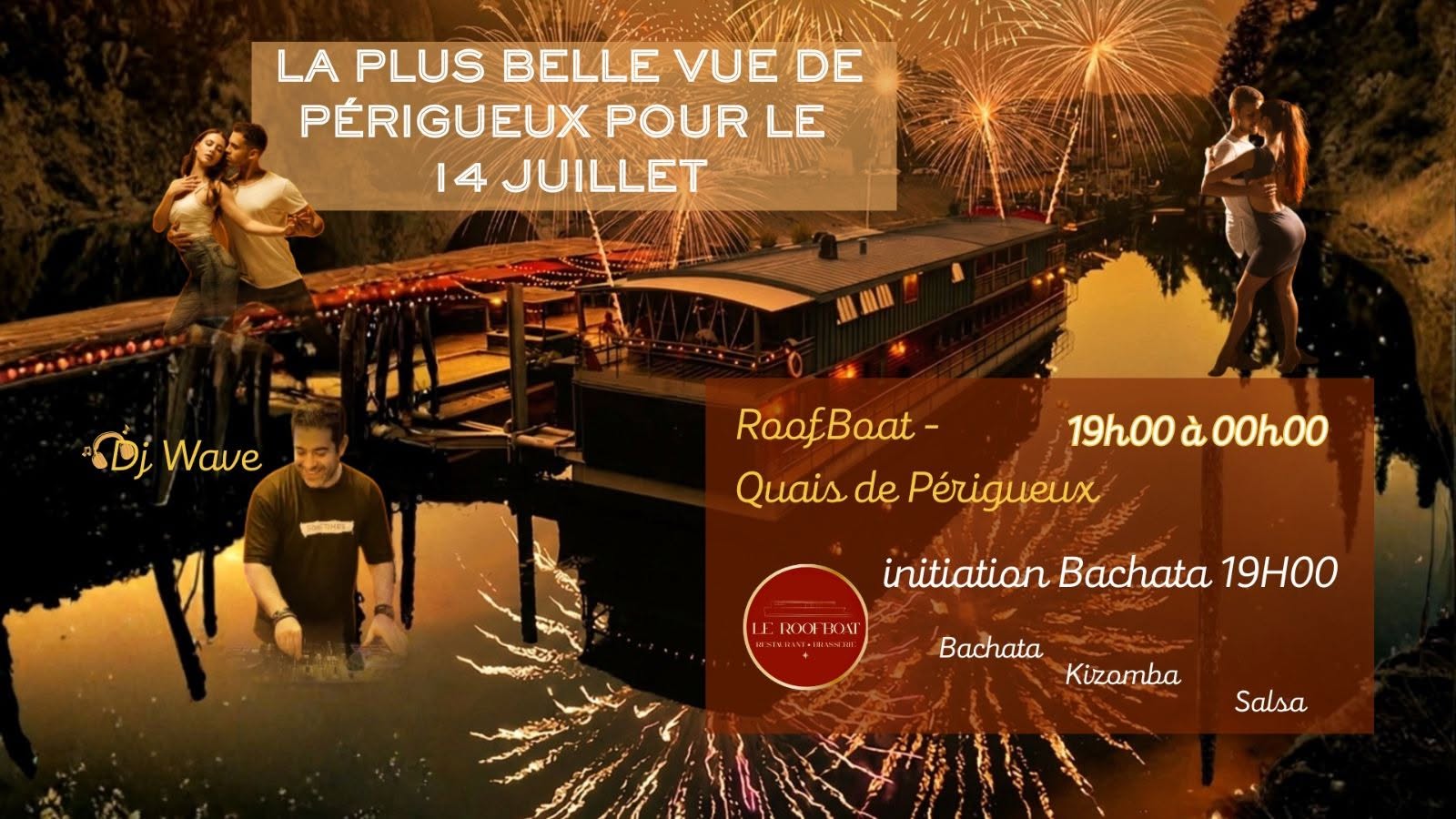 Affiche de 🎆 14 Juillet au Roofboat : Partage, Piste BKS & Feu d'Artifice ! 💃

