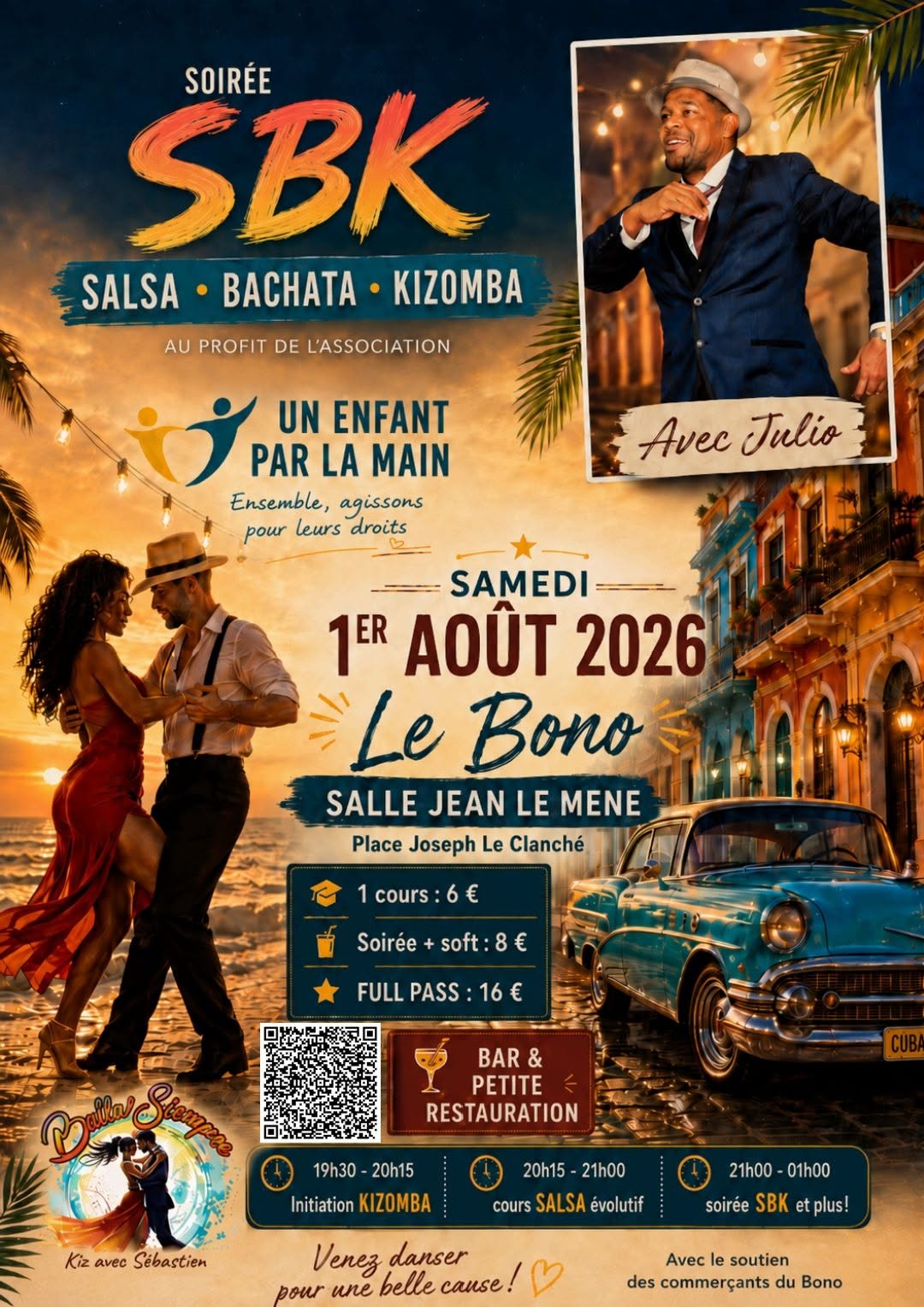 Affiche de Soirée SBK au BONO avec l'association Un Enfant par la Main 