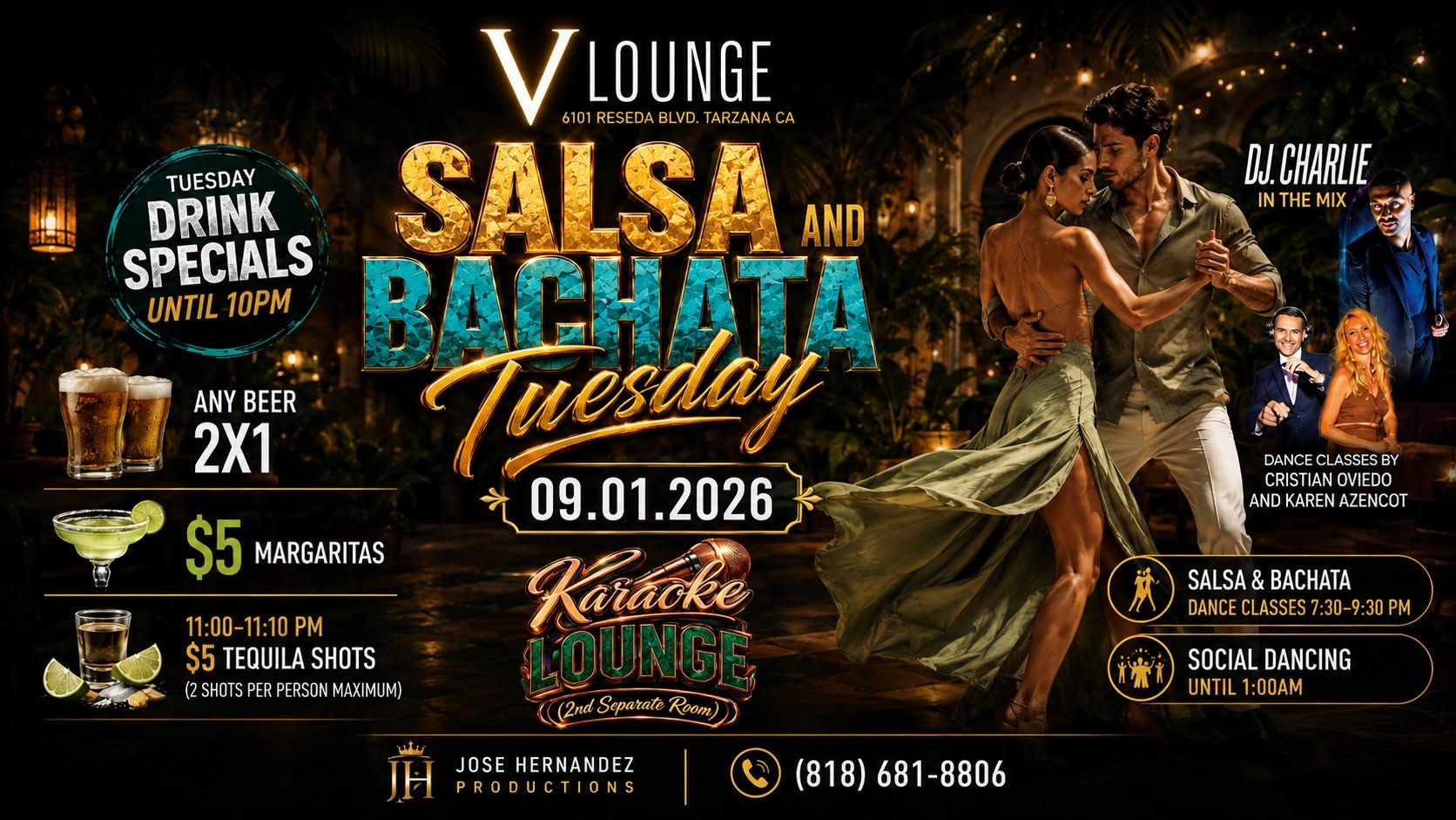 Affiche de Salsa and Bachata Tuesdays - dance classes and social dancing 