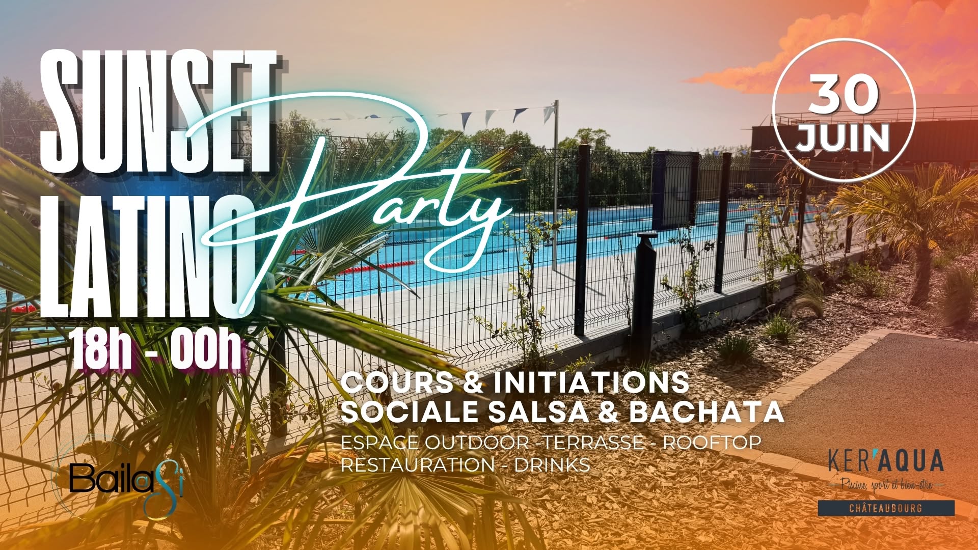 Affiche de Salsa/bachata open air & pool party - KERAQUA Châteaubourg 