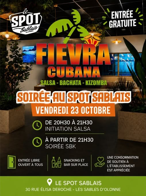 Affiche de le Spot sablais avec Fiévra Cubana.