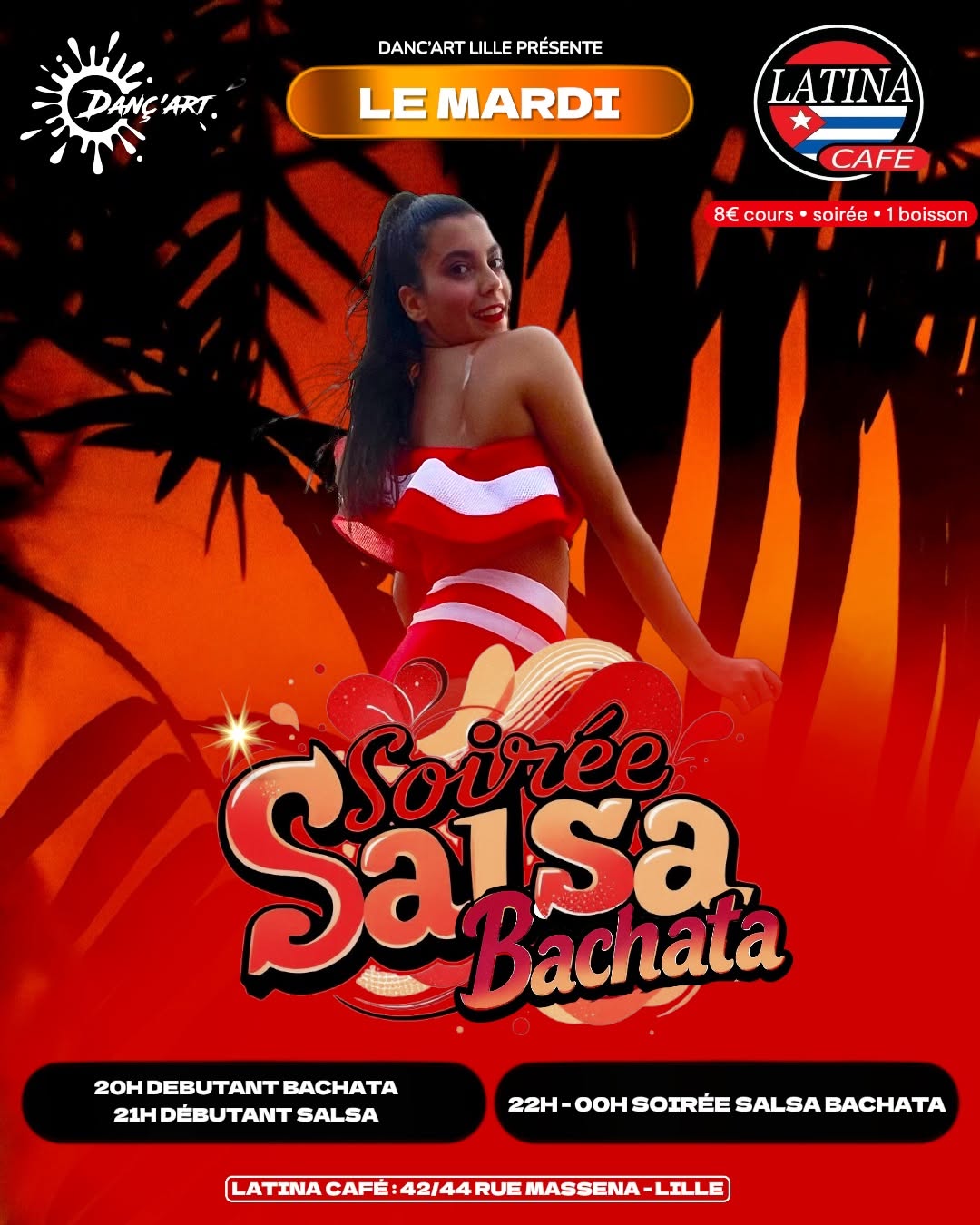 Affiche de Cours et Soirée Salsa / Bachata à Lille au Latina Café | Le mardi 