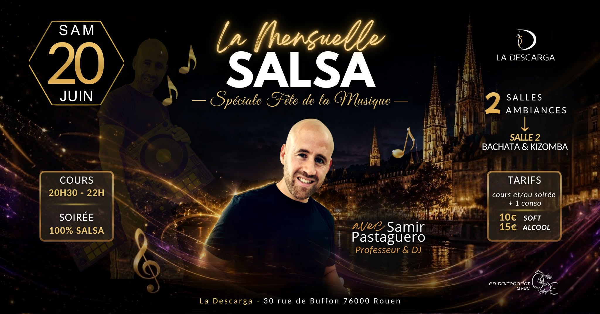 Affiche de 🔥 LA MENSUELLE 100% SALSA — SPÉCIALE FÊTE DE LA MUSIQUE à La Descarga (salle 2 bachata & kizomba)