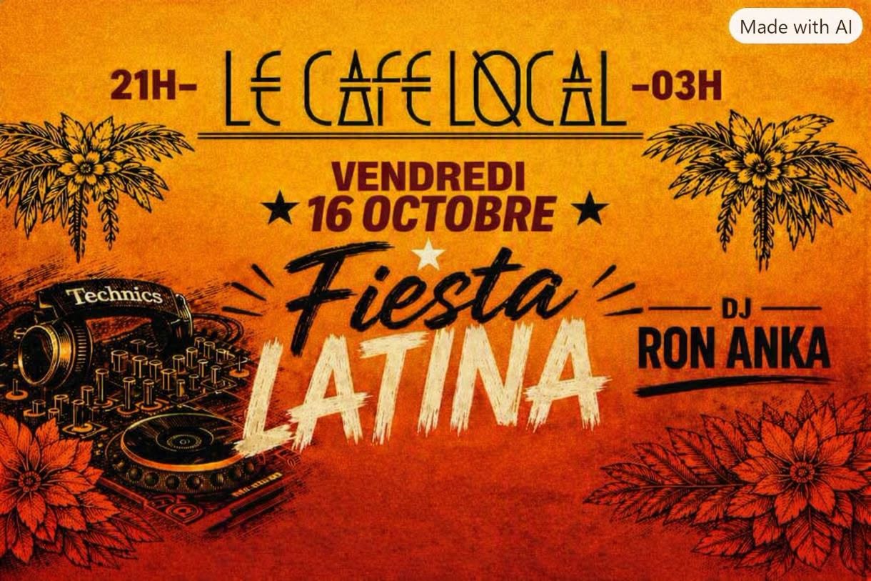 Affiche de Fiesta Latina avec Dj Ron Anka @ Le Café Local